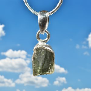 Moldavite Tektite Pendant (Medium) with Sterling Silver Mount and Snake Chain